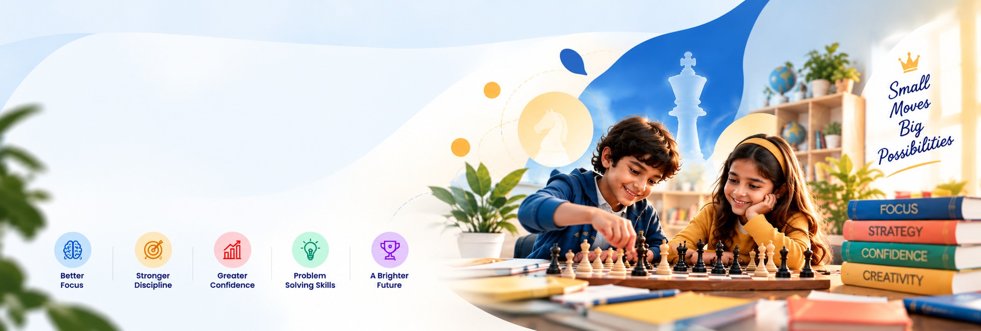 Two children smiling while playing chess together